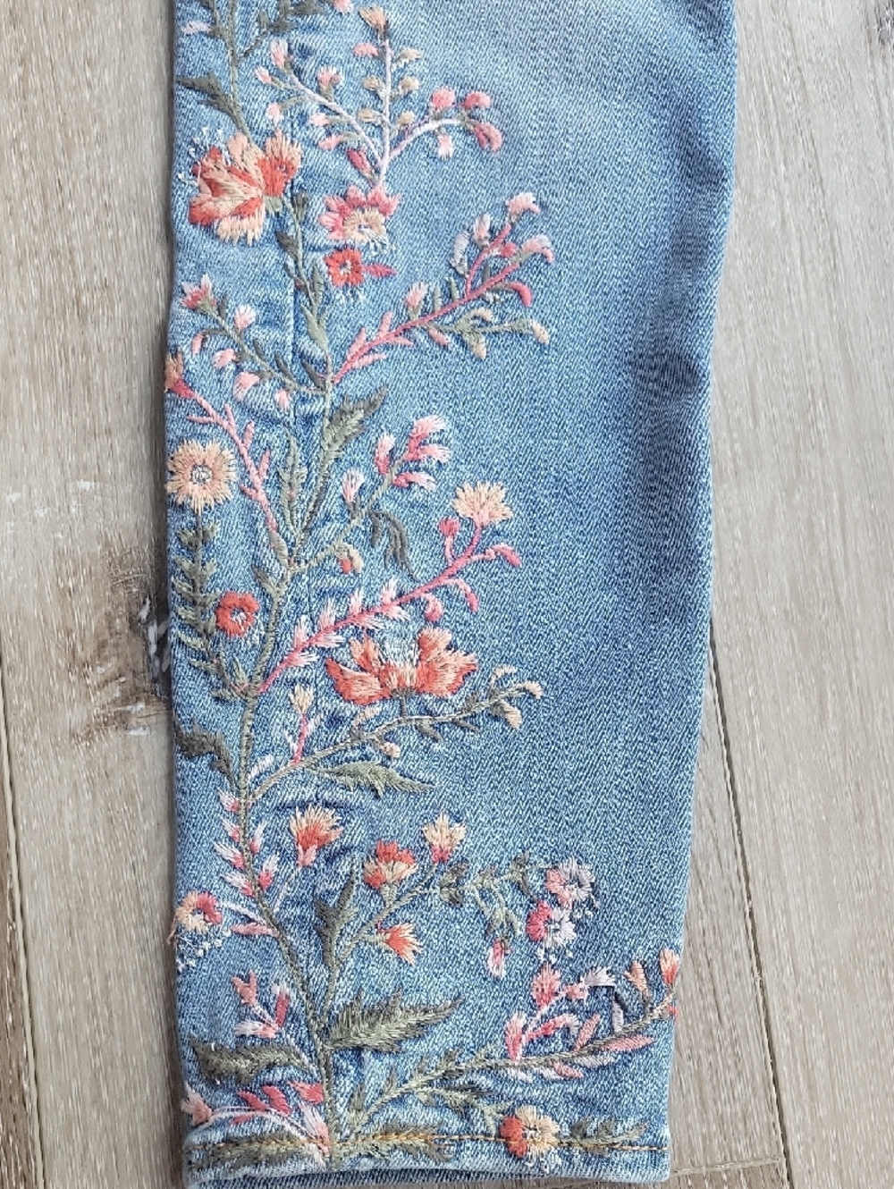 DRIFTWOOD Light Blue Skinny Jeans with Pink Floral Embroidery - Picture 6 of 7